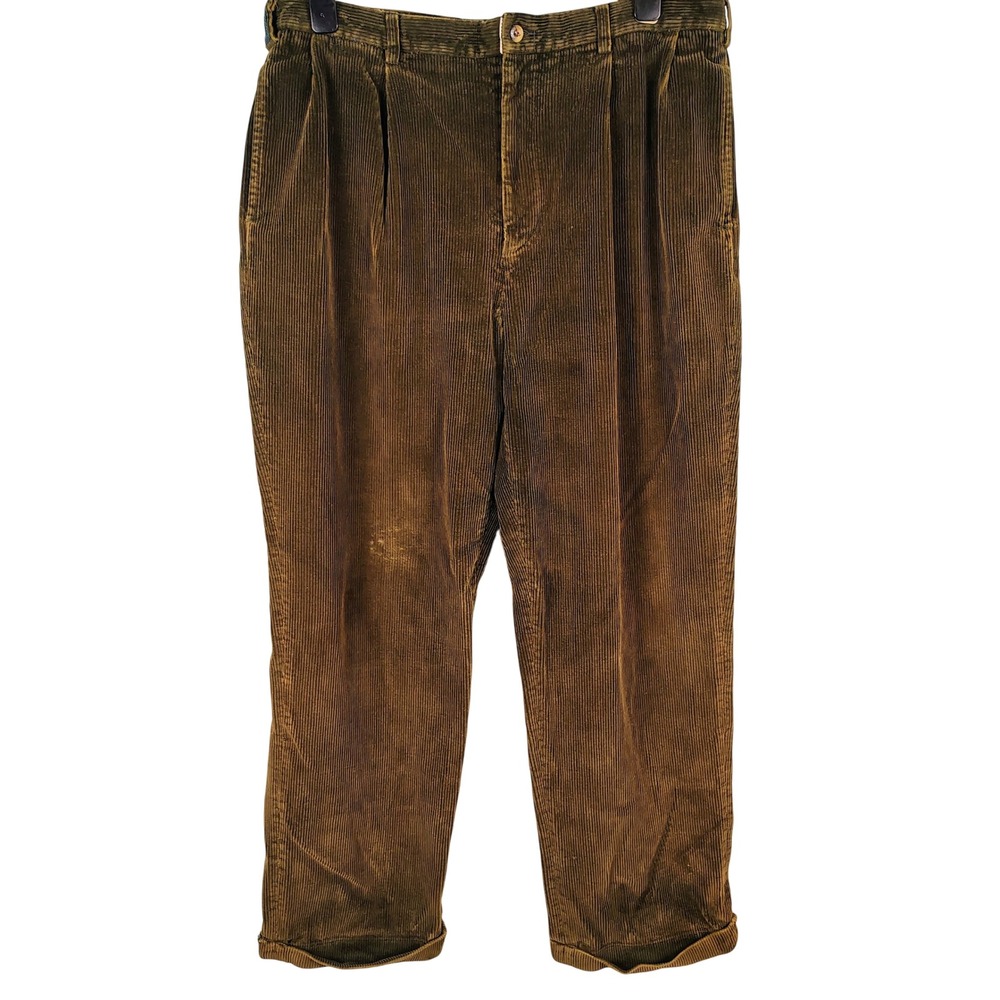 Nautica Mens 38W x 32L Pleated Corduroy Pants Brown Cotton Gorpcore Heritage